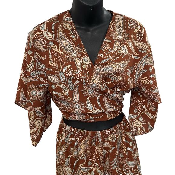 Y2K Two Piece Set Brown Palisades Paisley High Rise Pants + Top Windsor Boho 2pc - Picture 3 of 15